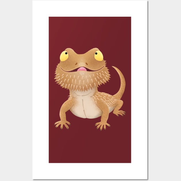 Cute funny bearded dragon lizard cartoon Wall Art by FrogFactory